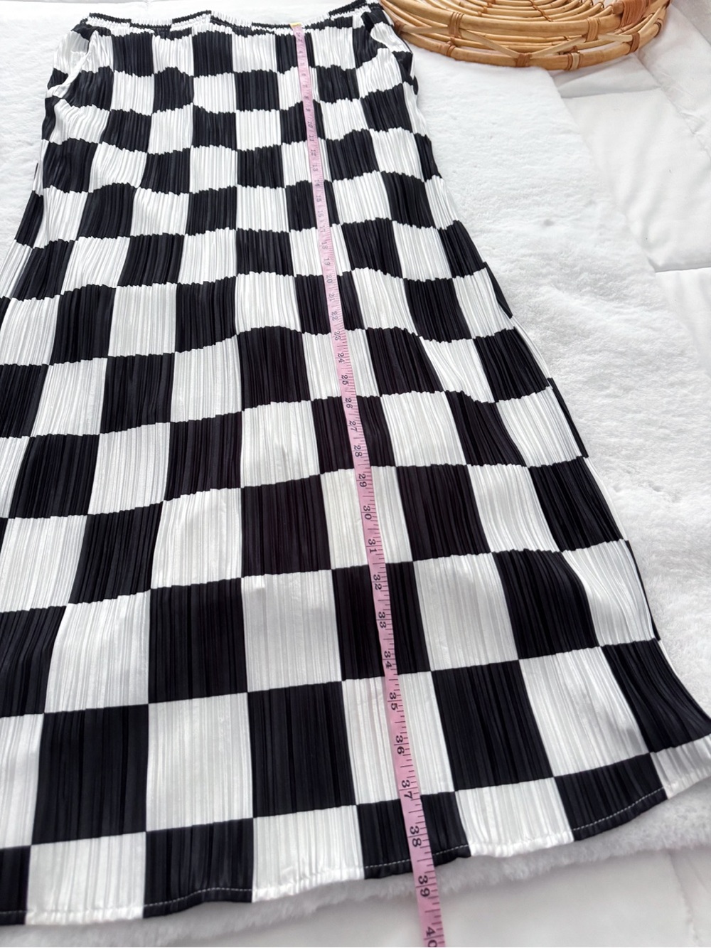 Dressed In Lala Santorini Midi Maxi Plisse Skirt in Black White Check - Picture 14 of 14